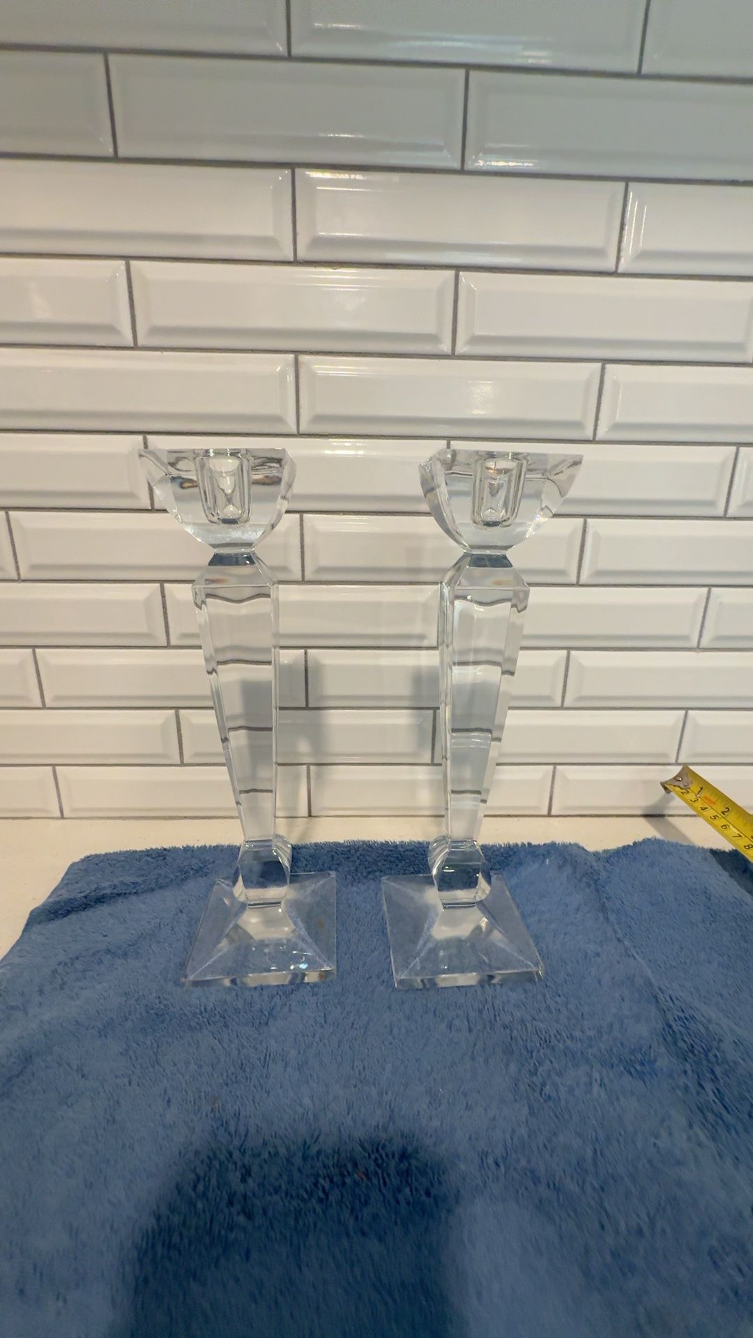 Waterford Odessa Hexagonal Pillar Crystal Candlesticks Pair
