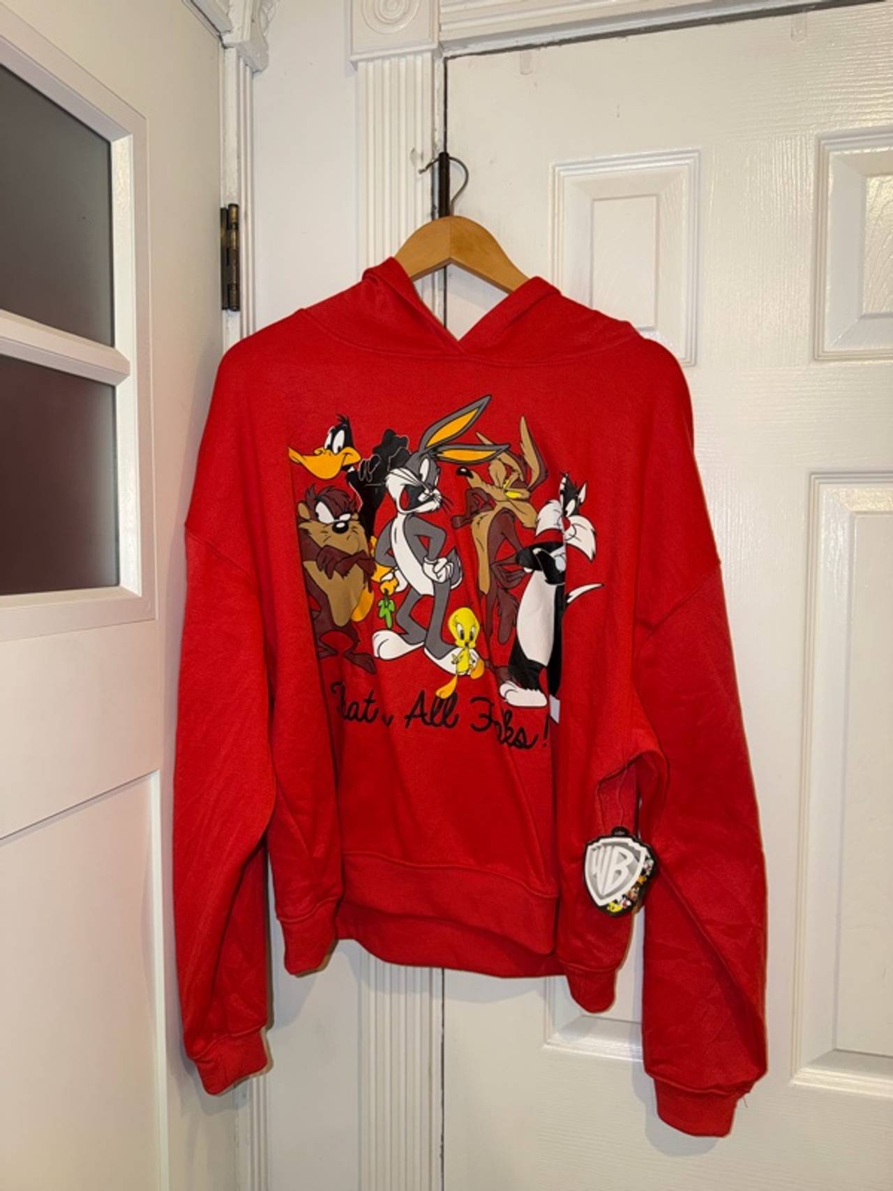 Looney Tunes Red Pullover Hoodie 1X Bugs Bunny Taz Daffy Duck Tweety Road Runner