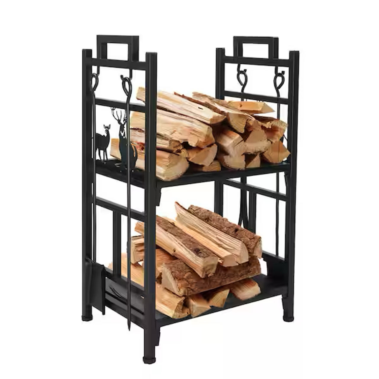 Amagabeli 2-Tier Firewood Rack with Tools Set