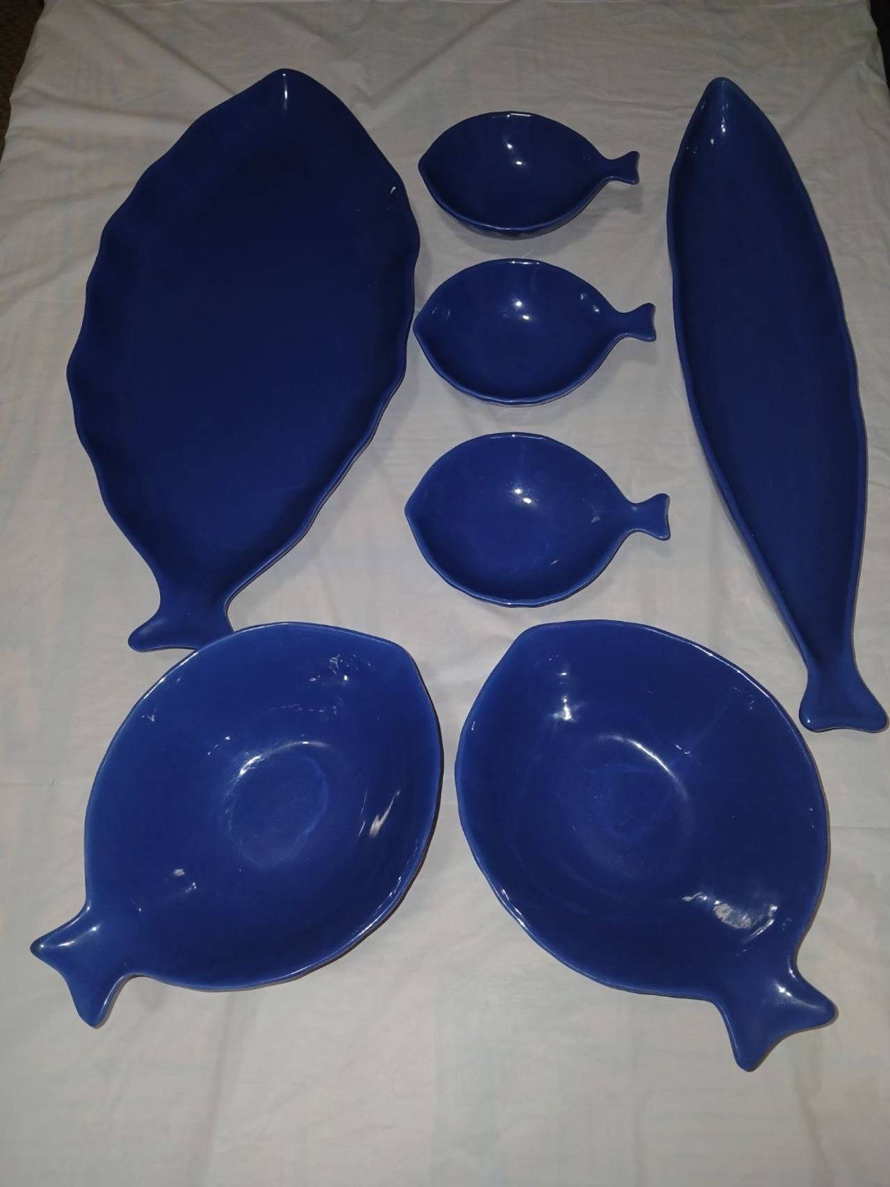 Blue Fish Shaped Ceramic Serving Set