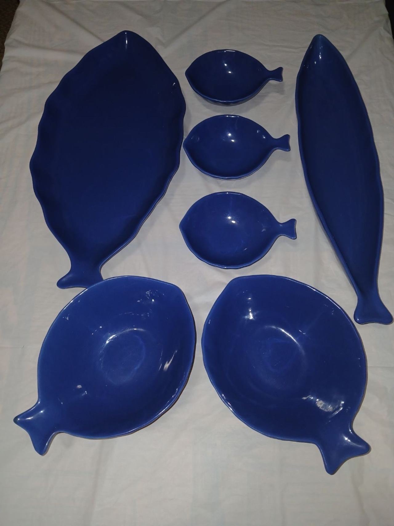 Blue Fish Shaped Ceramic Serving Set