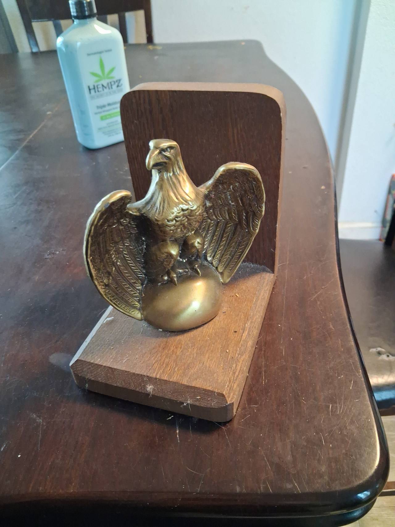 Vintage Brass Eagle Wood Bookend
