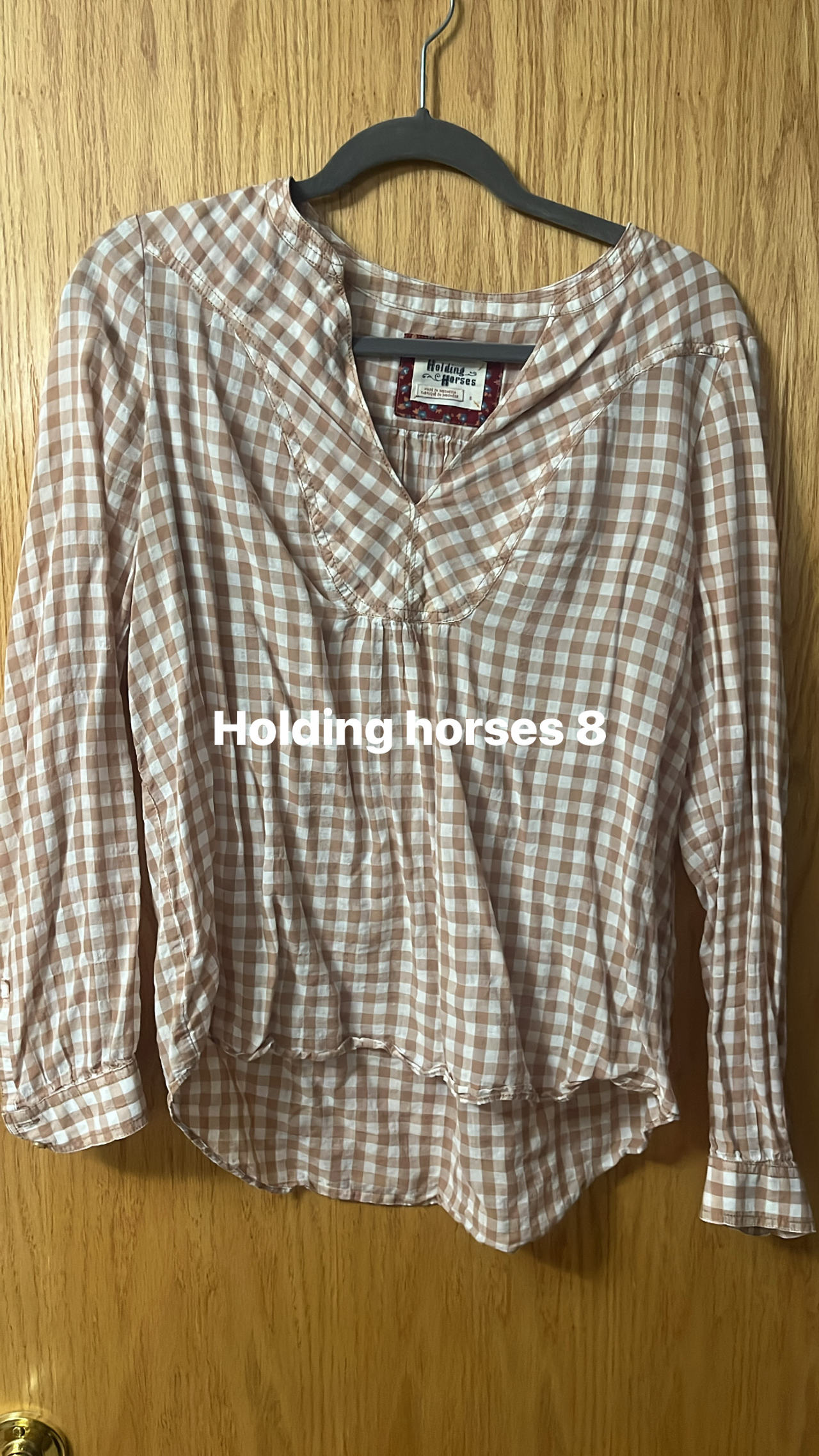 Holding Horses Gingham V-Neck Blouse size 8 fits like a medium excellent conditi