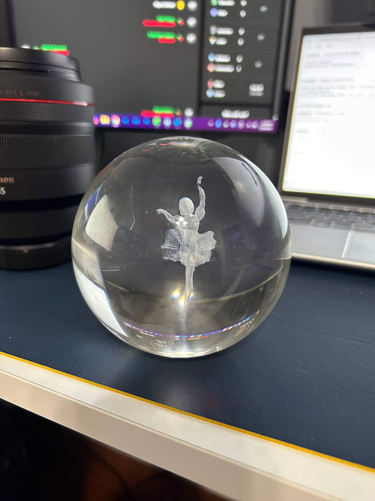 3D Laser Etched Ballerina Crystal Ball Paperweight