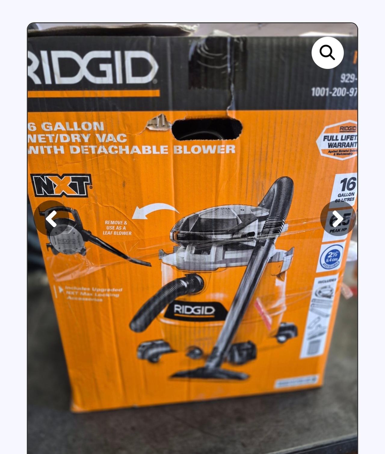 RIDGID 16 Gallon 6.5 Peak HP NXT Wet/Dry Shop Vacuum with Detachable Blower