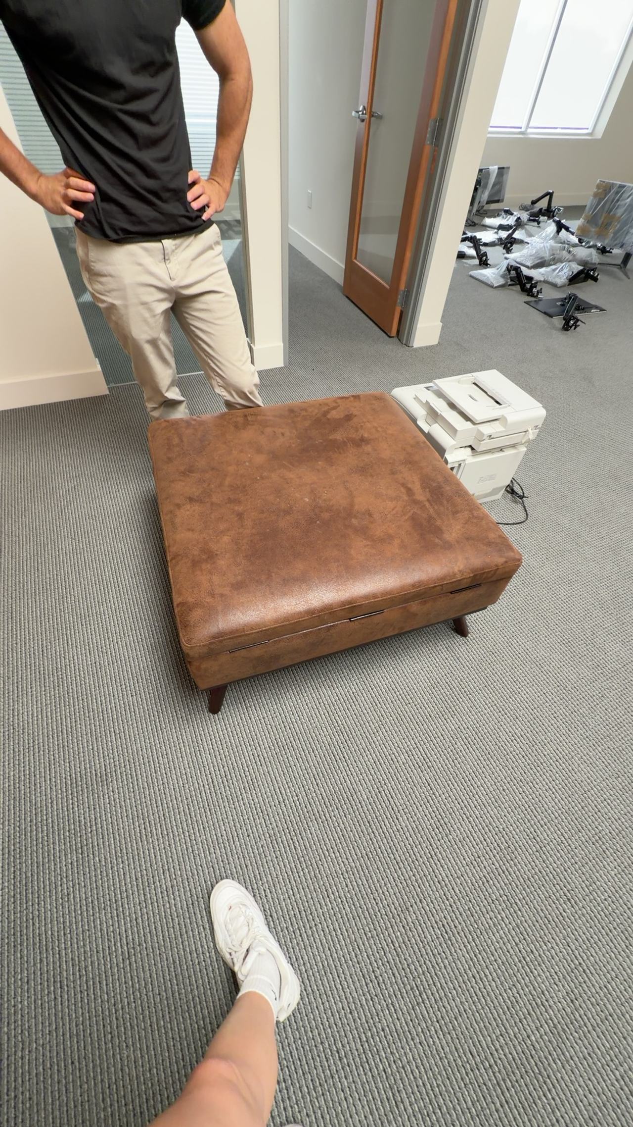 Simpli Home Owen Square Faux Leather Ottoman - Distressed Saddle Brown