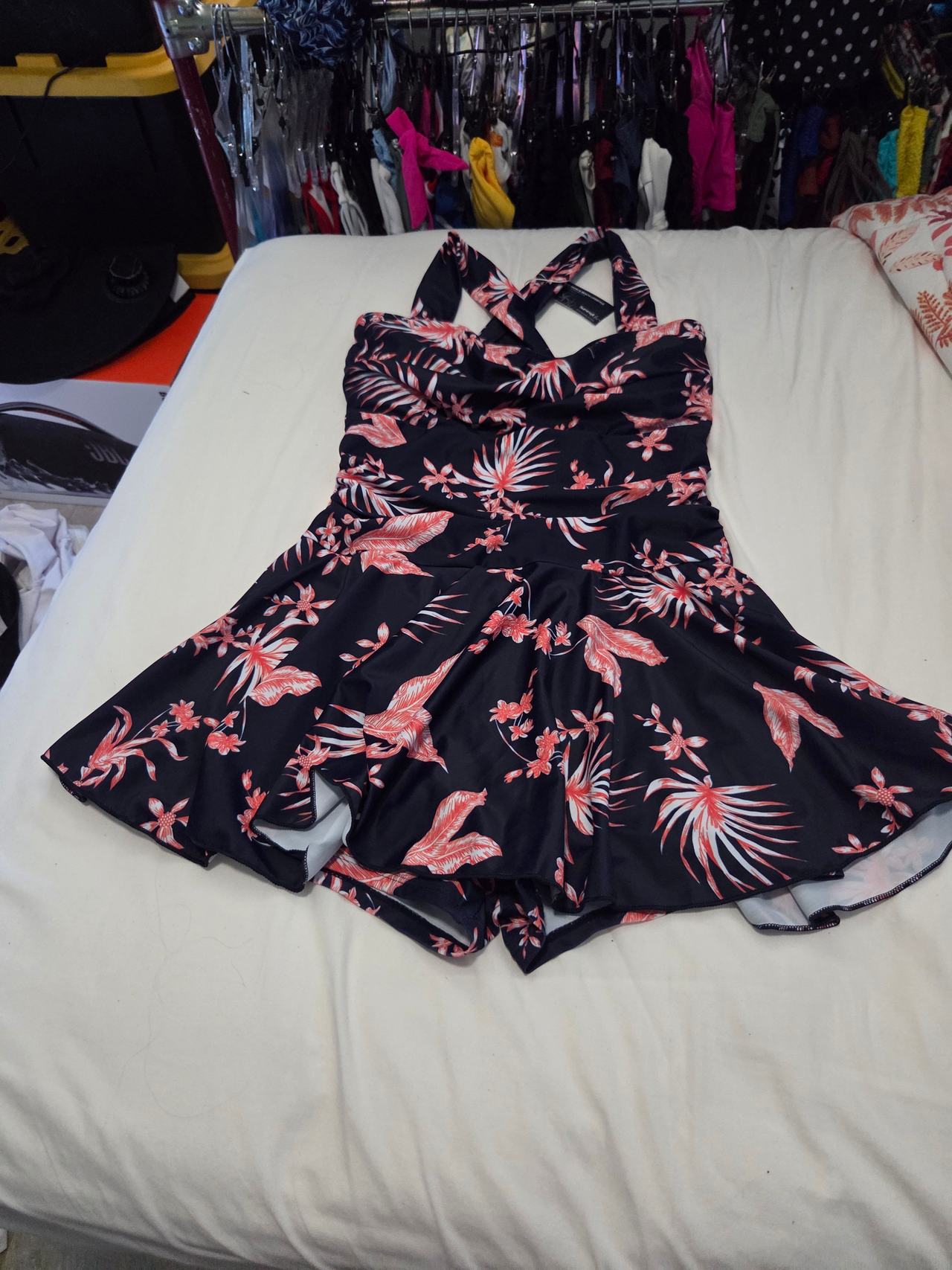Tropical Floral Halter Swim Dress