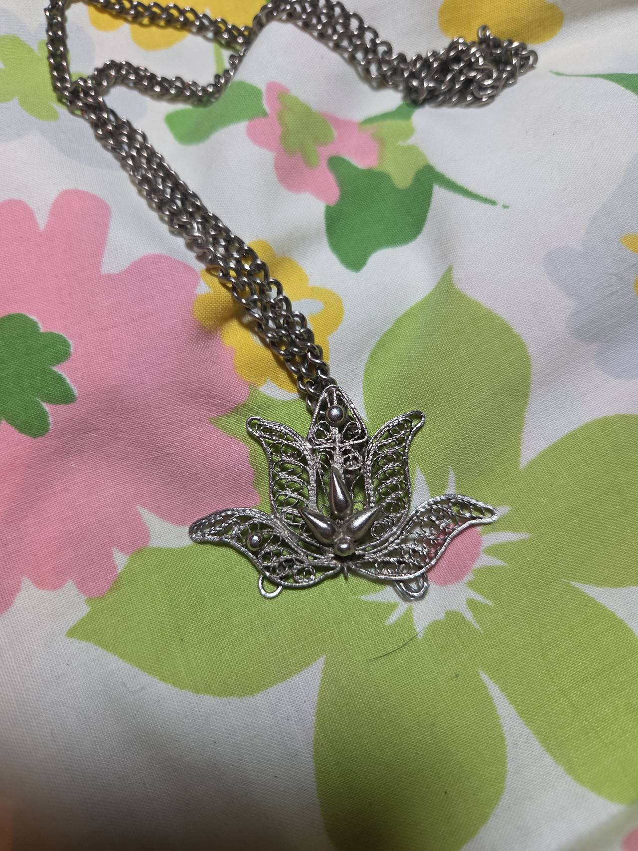 Vintage Filigree Lotus Flower Pendant Necklace