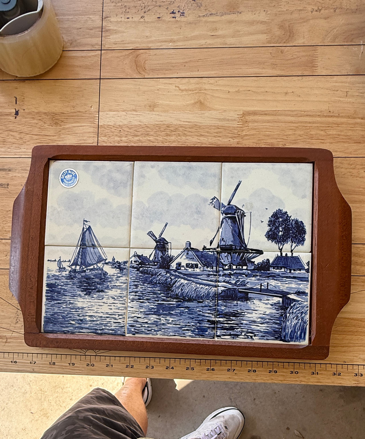 Delft Blue Tile Wooden Serving Tray