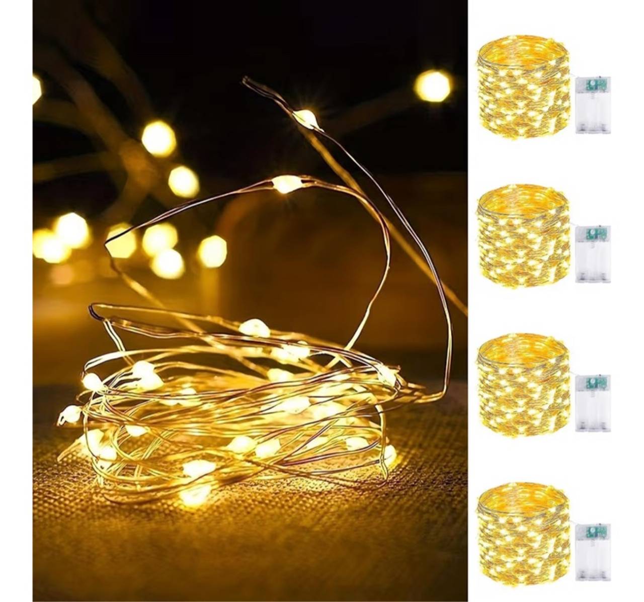 4-Pack Fairy Lights Battery Operated with Timer, Waterproof 16FT 50 LED String