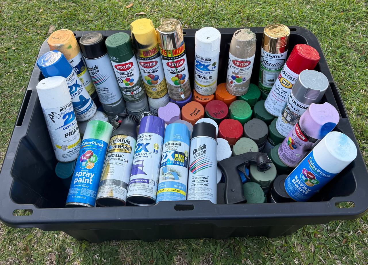 70 Spray Paint Cans Assorted Colors with Storage Bin