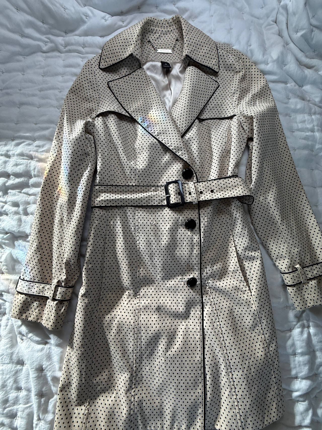 White House Black Market Polka Dot Trench Coat: Med