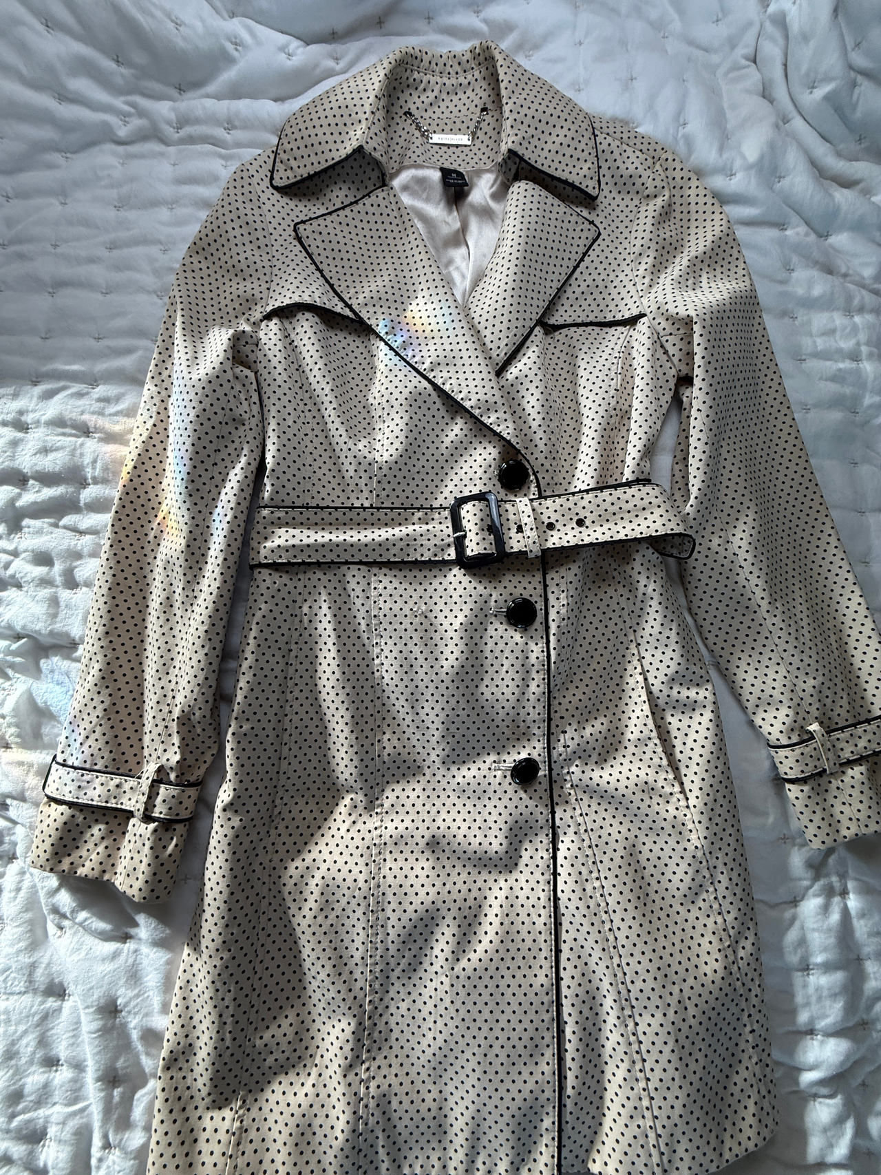 White House Black Market Polka Dot Trench Coat: Med