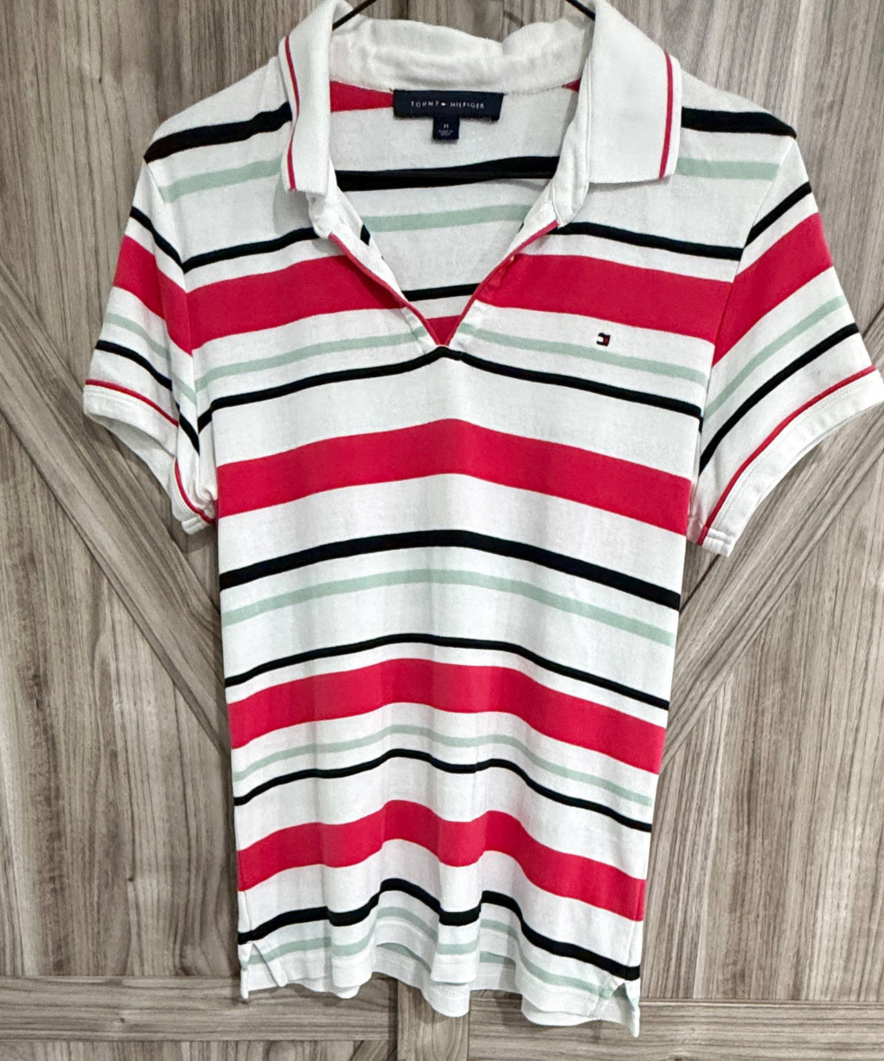 Tommy Hilfiger Women's Striped V-Neck Polo Shirt size Medium