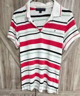 Tommy Hilfiger Women's Striped V-Neck Polo Shirt size Medium - Image 1