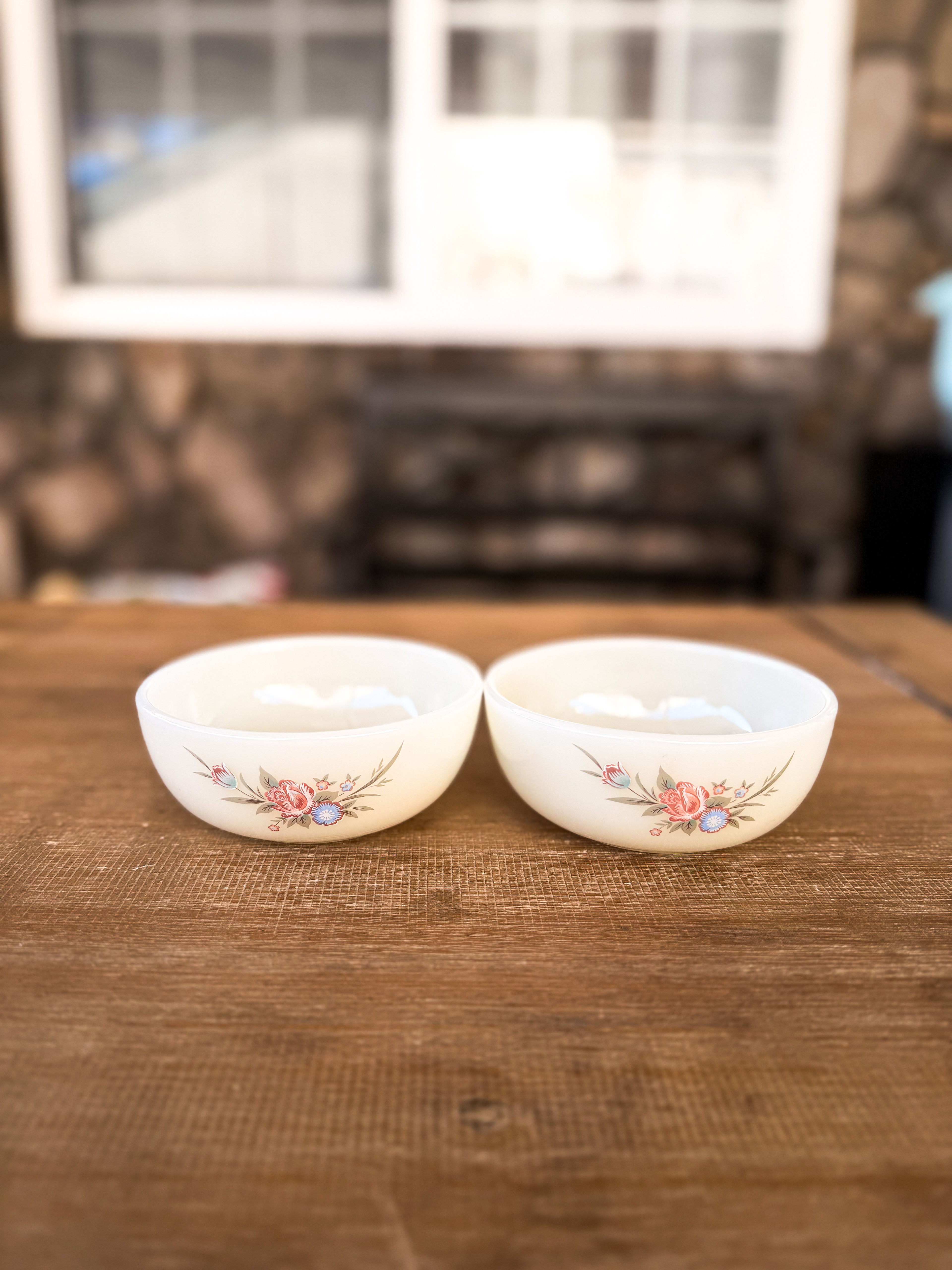 Vintage Milk Glass Cottagecore Floral Bowls – Set of 2 - Image 3