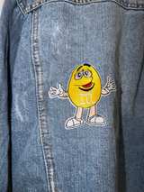 Yellow Peanut M&M Planet Mars Vintage Blue Denim Jacket Highway Jeans Large - Image 2