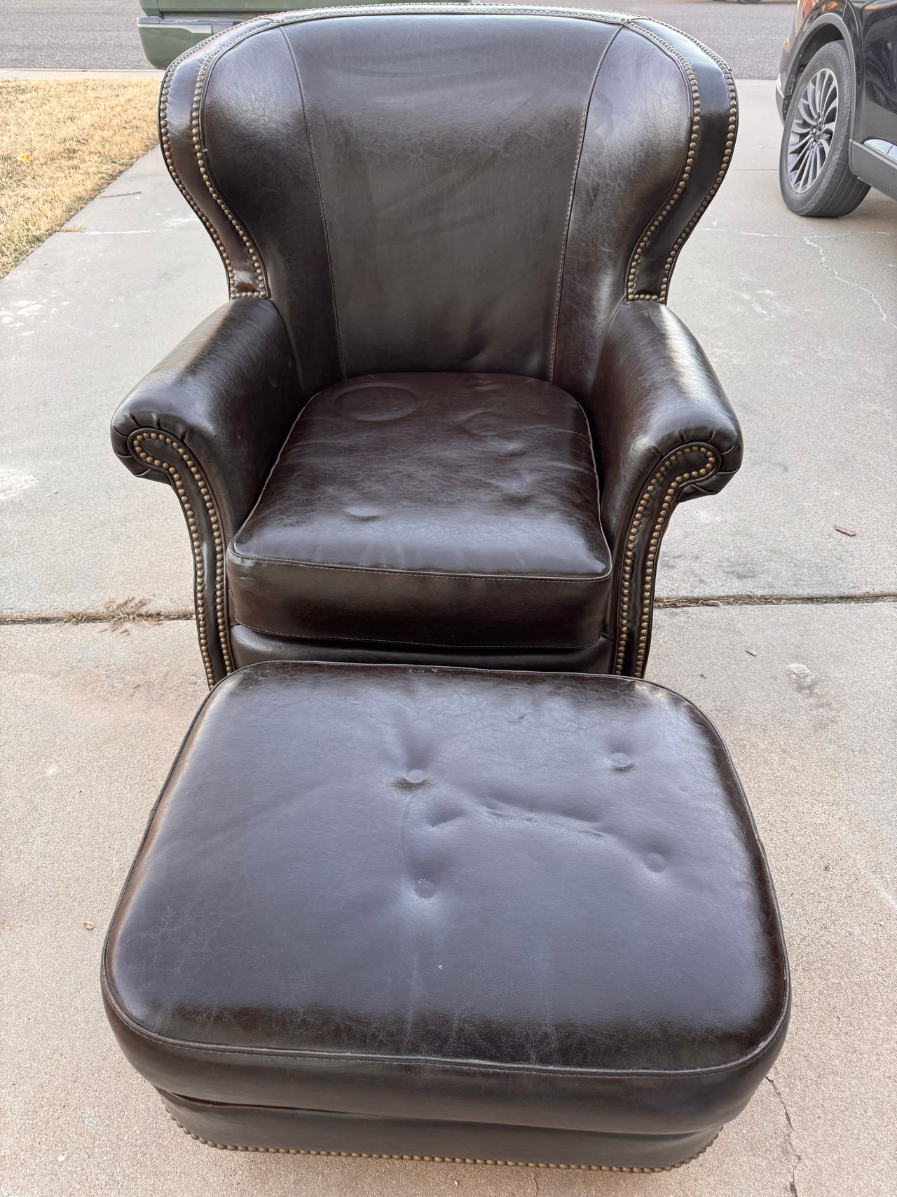 Faux Leather Wingback Chair and Ottoman Set