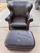 Faux Leather Wingback Chair and Ottoman Set - Image 1