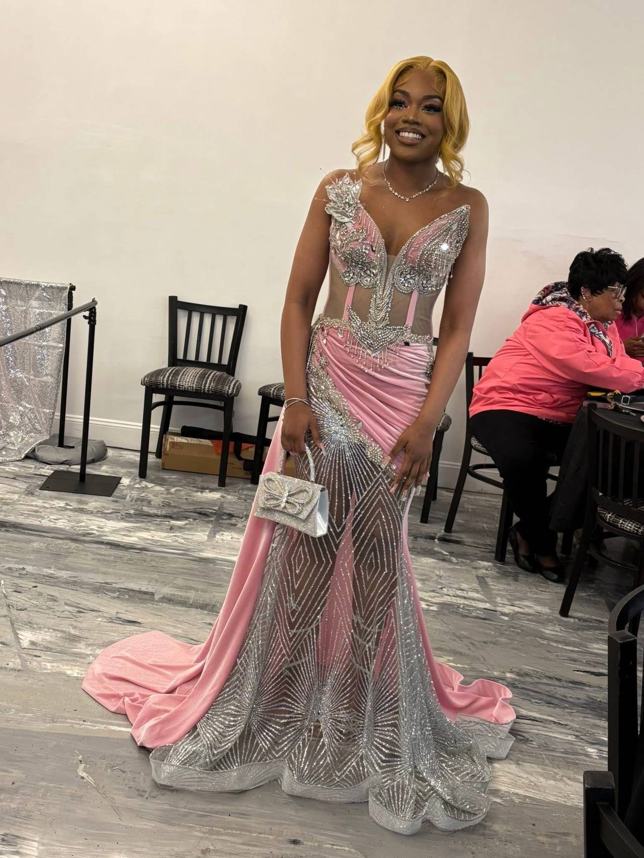 Custom Pink and Silver Sequin Prom Dress