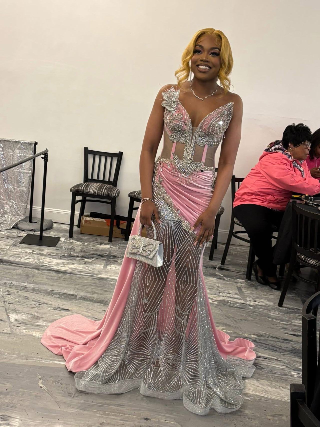 Custom Pink and Silver Sequin Prom Dress