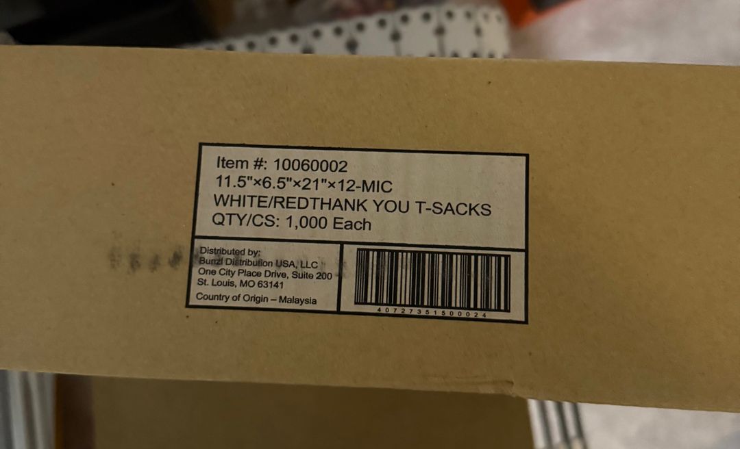 Bunzl Thank You T-Sacks 1,000 Count Case