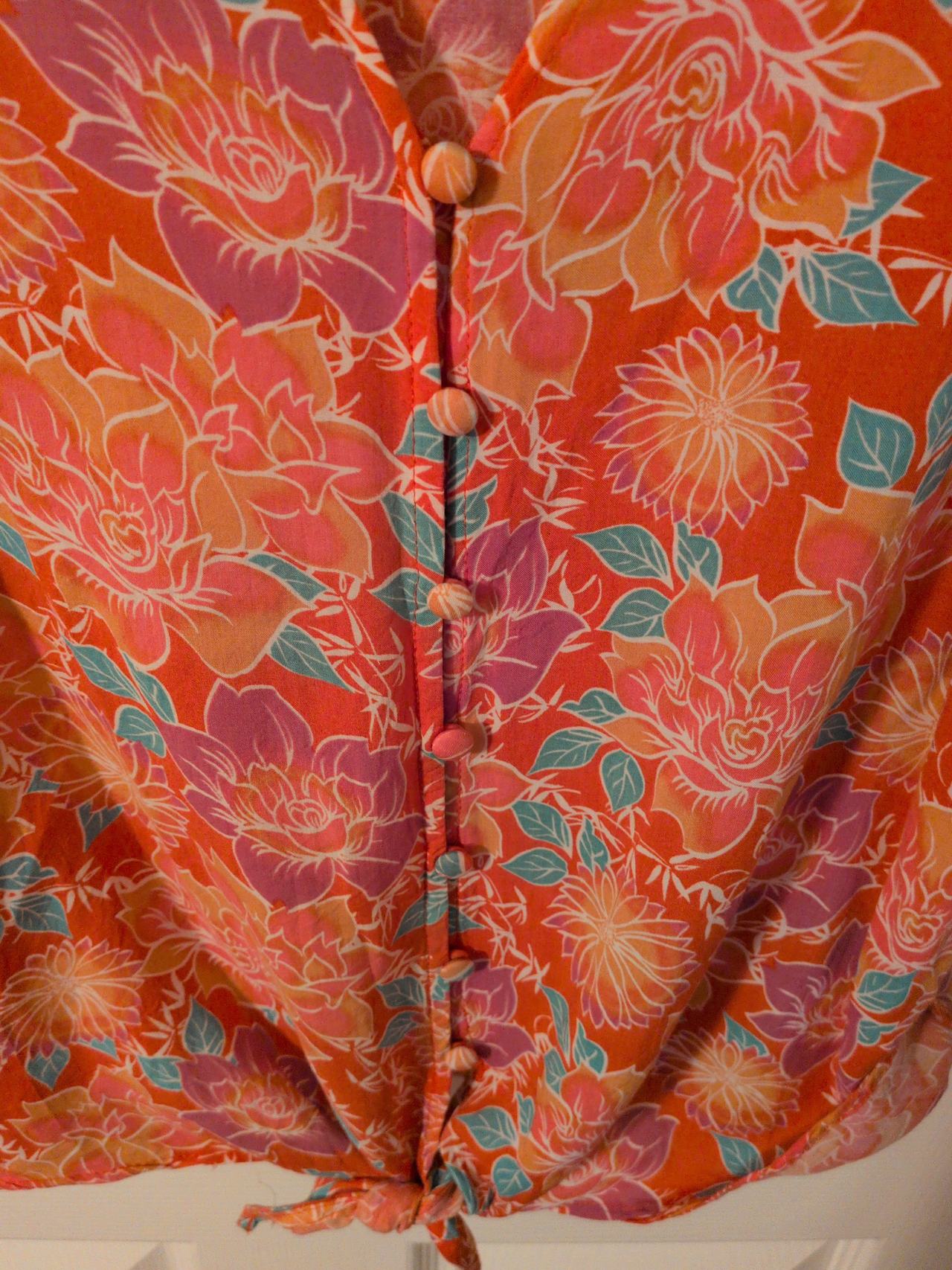 Cynthia Rowley Floral Tie-Front Sleeveless Blouse