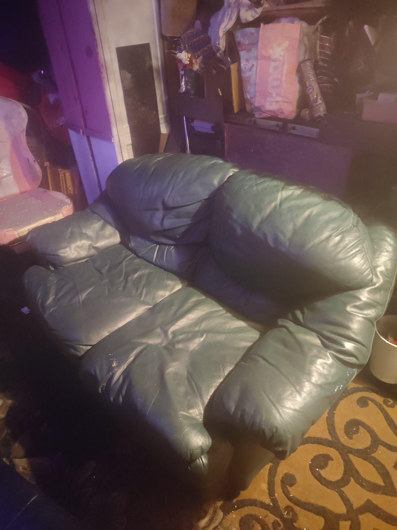 Green Leather Loveseat Sofa