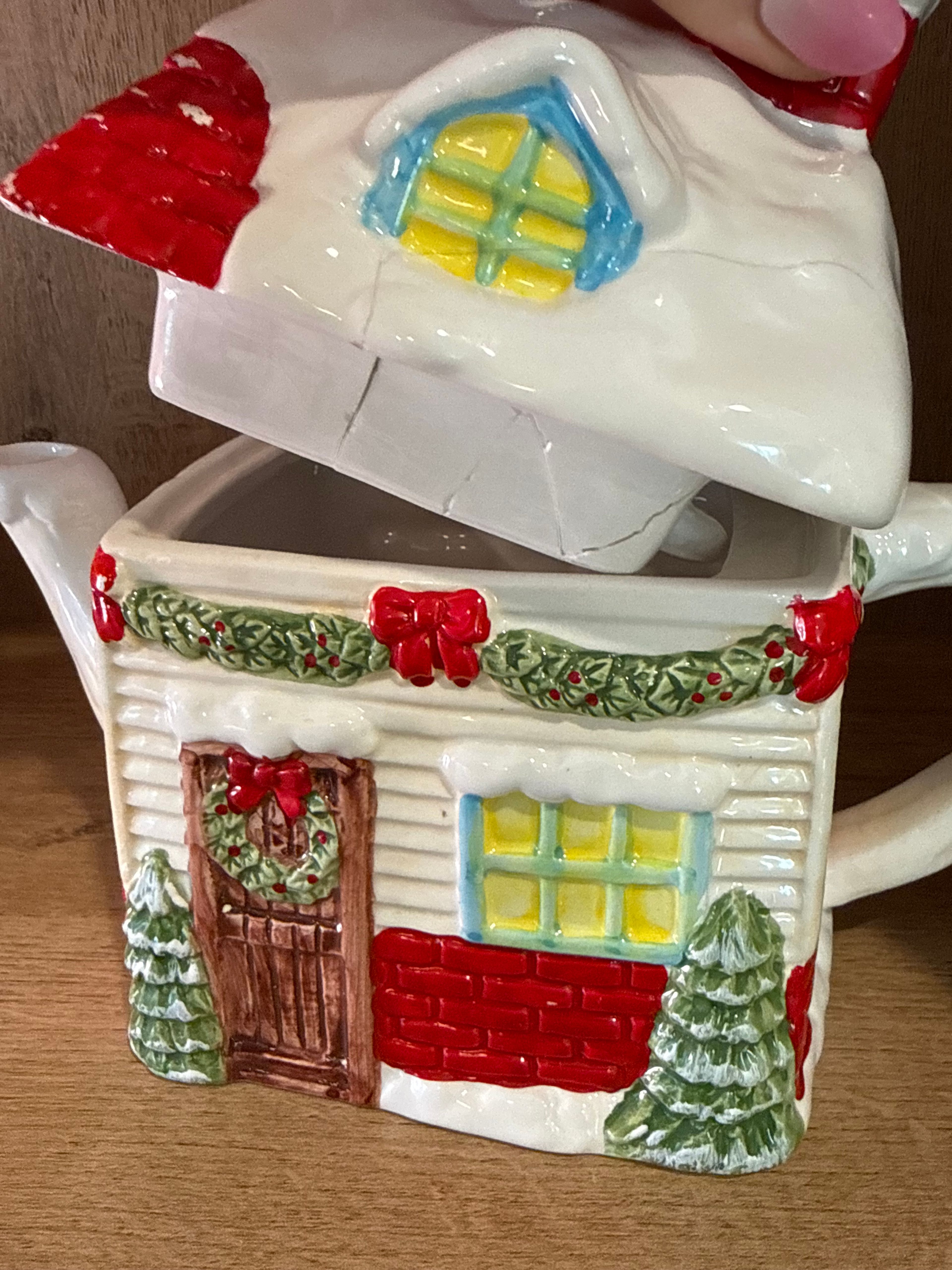 Christmas Cottage Tea Cup with Lid – Holiday House Teapot Style (Decor Only) - Image 6