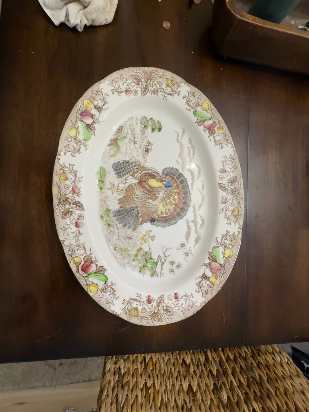 Japanese Transferware Turkey Platter Oval Brown 18"