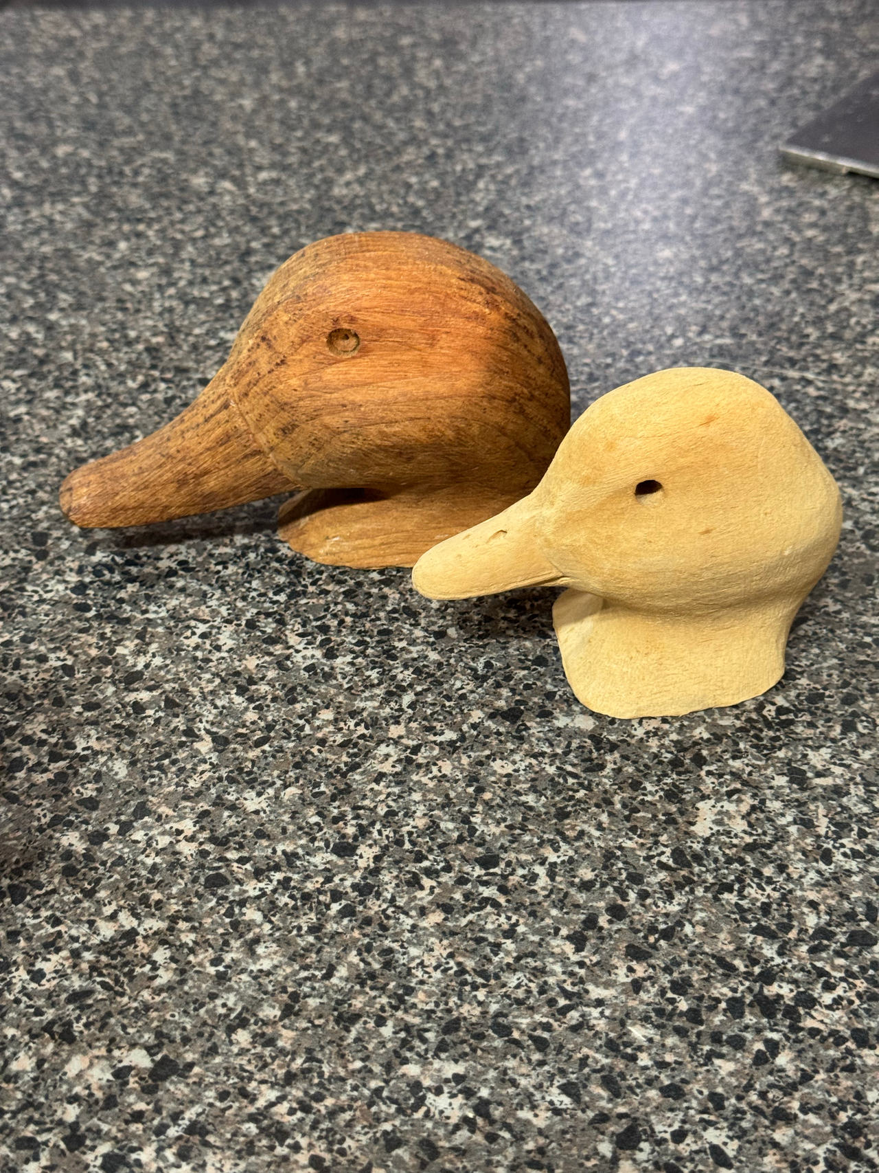 Vintage Hand Carved Wooden Duck Heads Decor