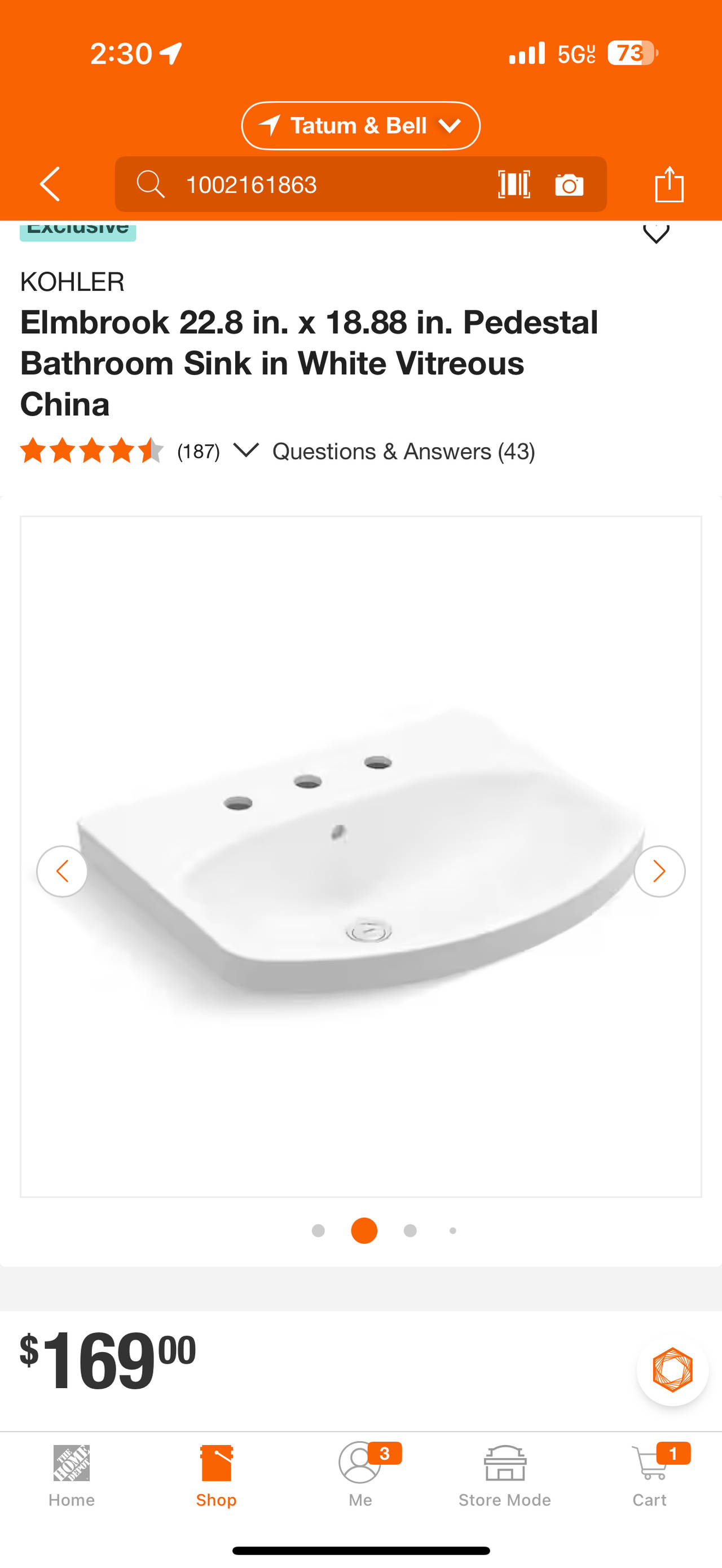 Kohler Elmbrook 22.8 in. Pedestal Bathroom Sink Basin in White