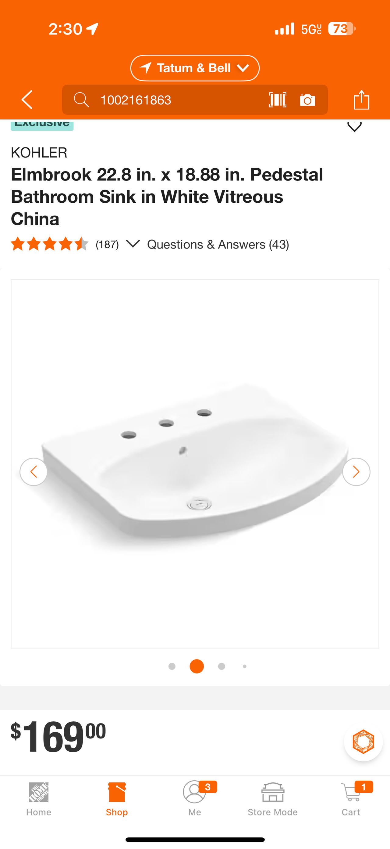 Kohler Elmbrook 22.8 in. Pedestal Bathroom Sink Basin in White