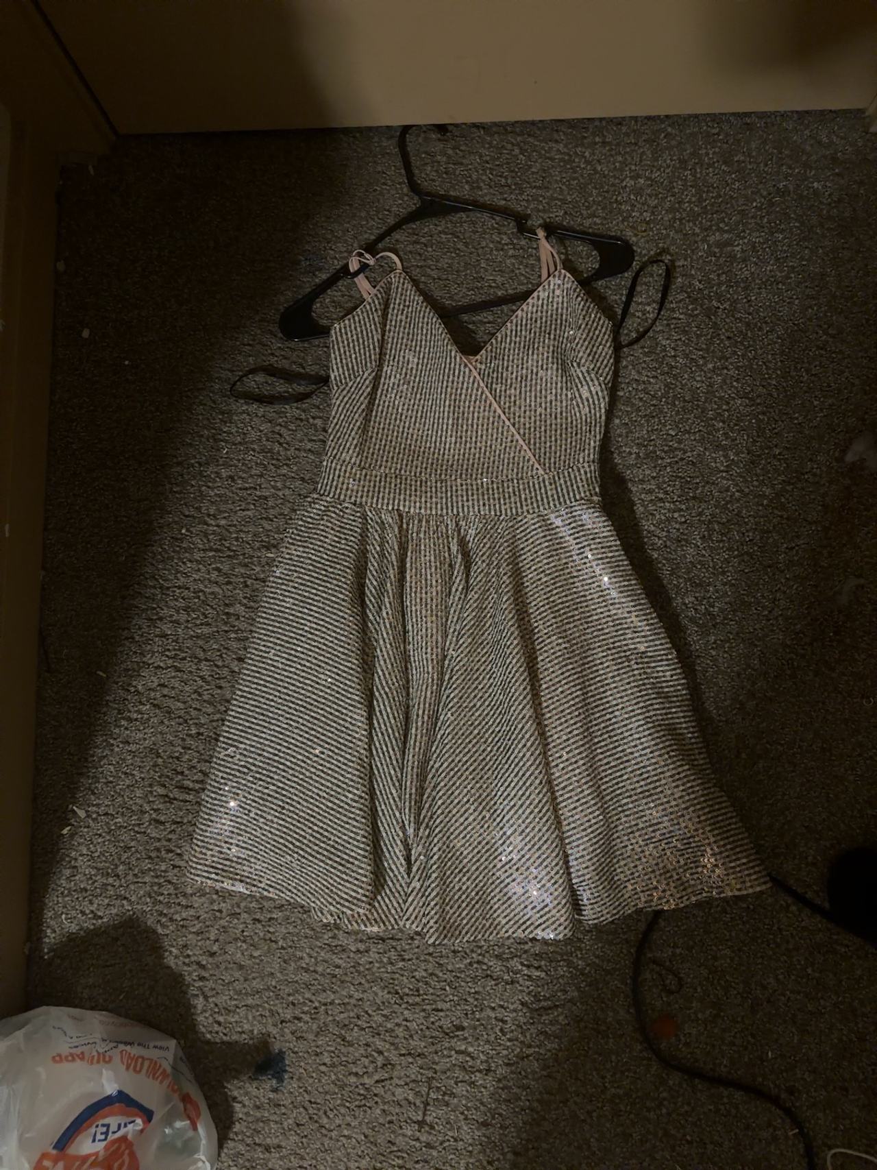Bebe Silver Sequin Skater Dress