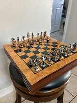Golf Themed Metal Chess Set with Wooden Board - Image 1
