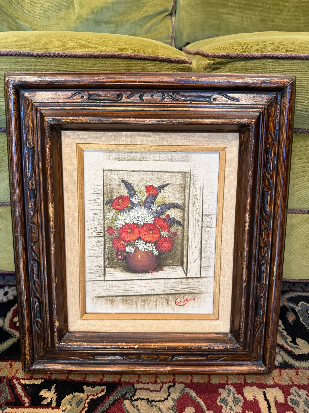 Floral Still Life Oil Painting Signed Canvas Framed