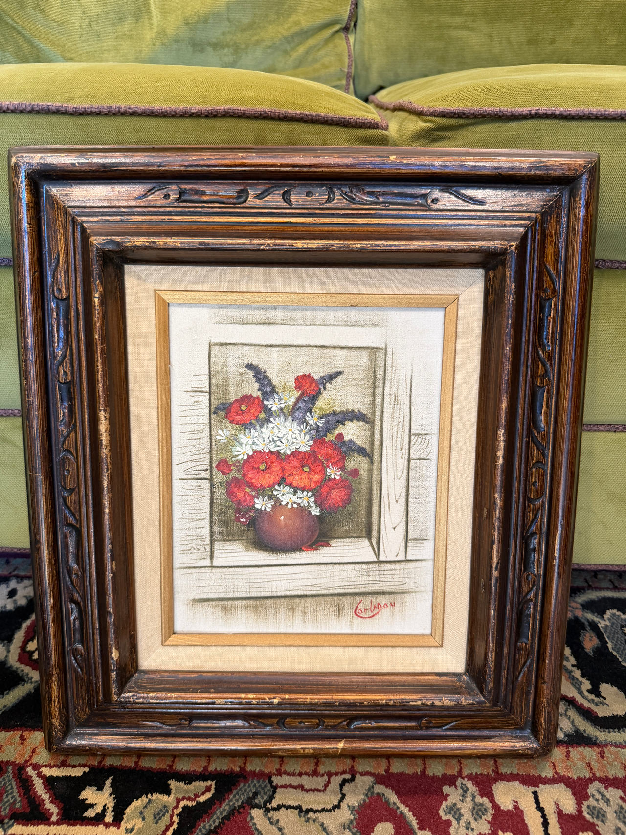 Floral Still Life Oil Painting Signed Canvas Framed