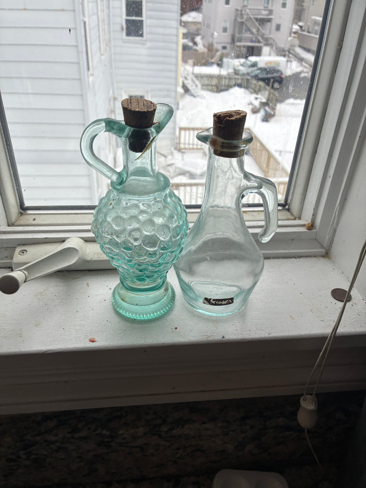 Vintage Glass Oil and Vinegar Cruets with Corks