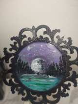 Hand Painted Moon Landscape in Ornate Glitter Frame - Image 3