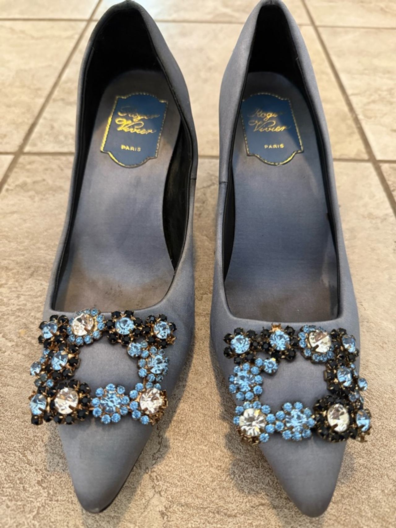 Roger Vivier Blue Flower Strass Buckle Pumps