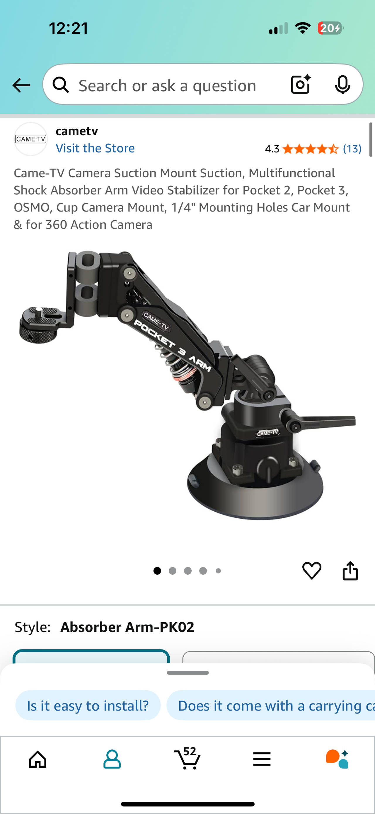 CAME-TV Camera Suction Mount Suction Multifunctional Shock Absorber Arm