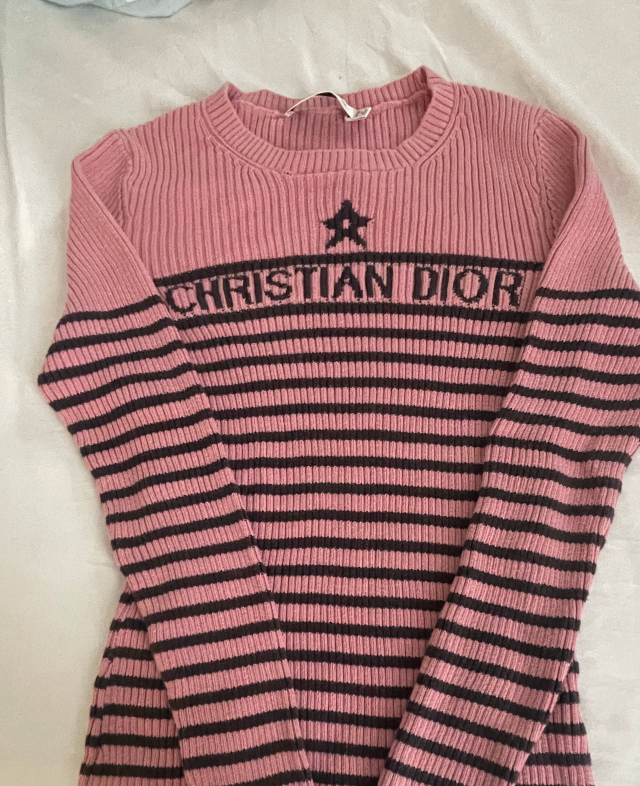 Christian Dior Pink and Black Striped Logo Sweater
