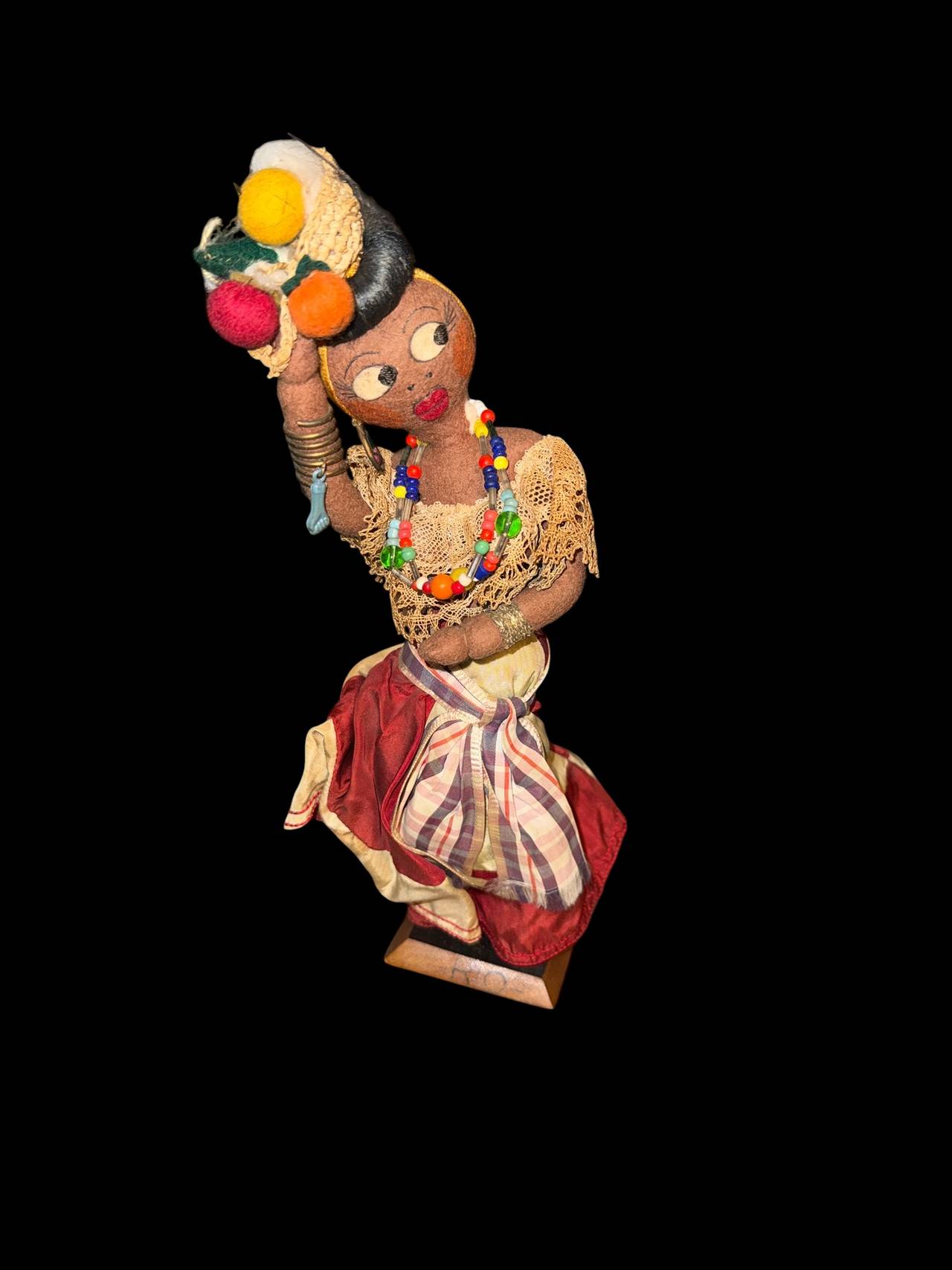 Vintage RIO Brazil Souvenir Cloth Doll Woman Carrying Fruit Basket Handmade Folk