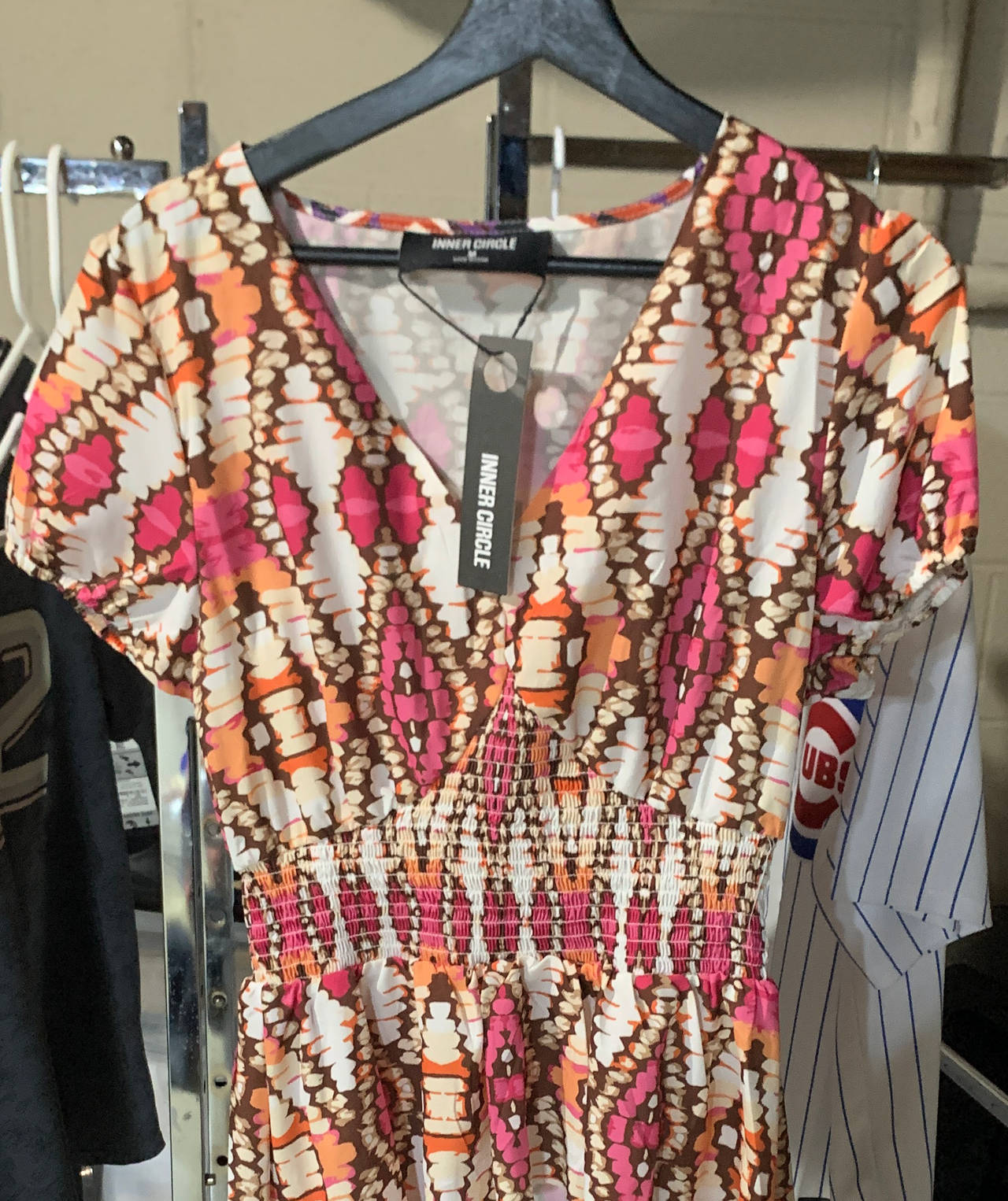 Inner Circle Smocked Waist Geometric Print Dress Size medium