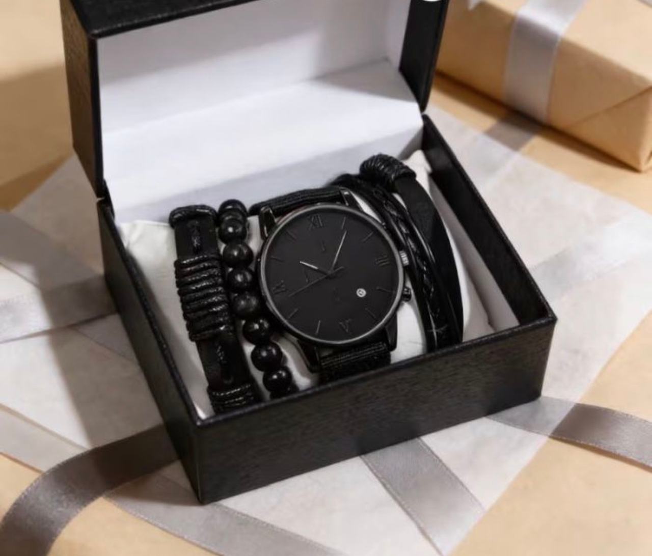 Men's Black Watch and Bracelet Gift Set Inv#3031