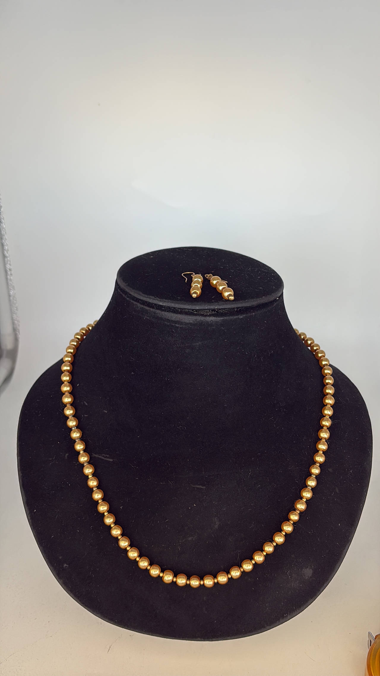 Gold Tone Bead Necklace and Earring Set