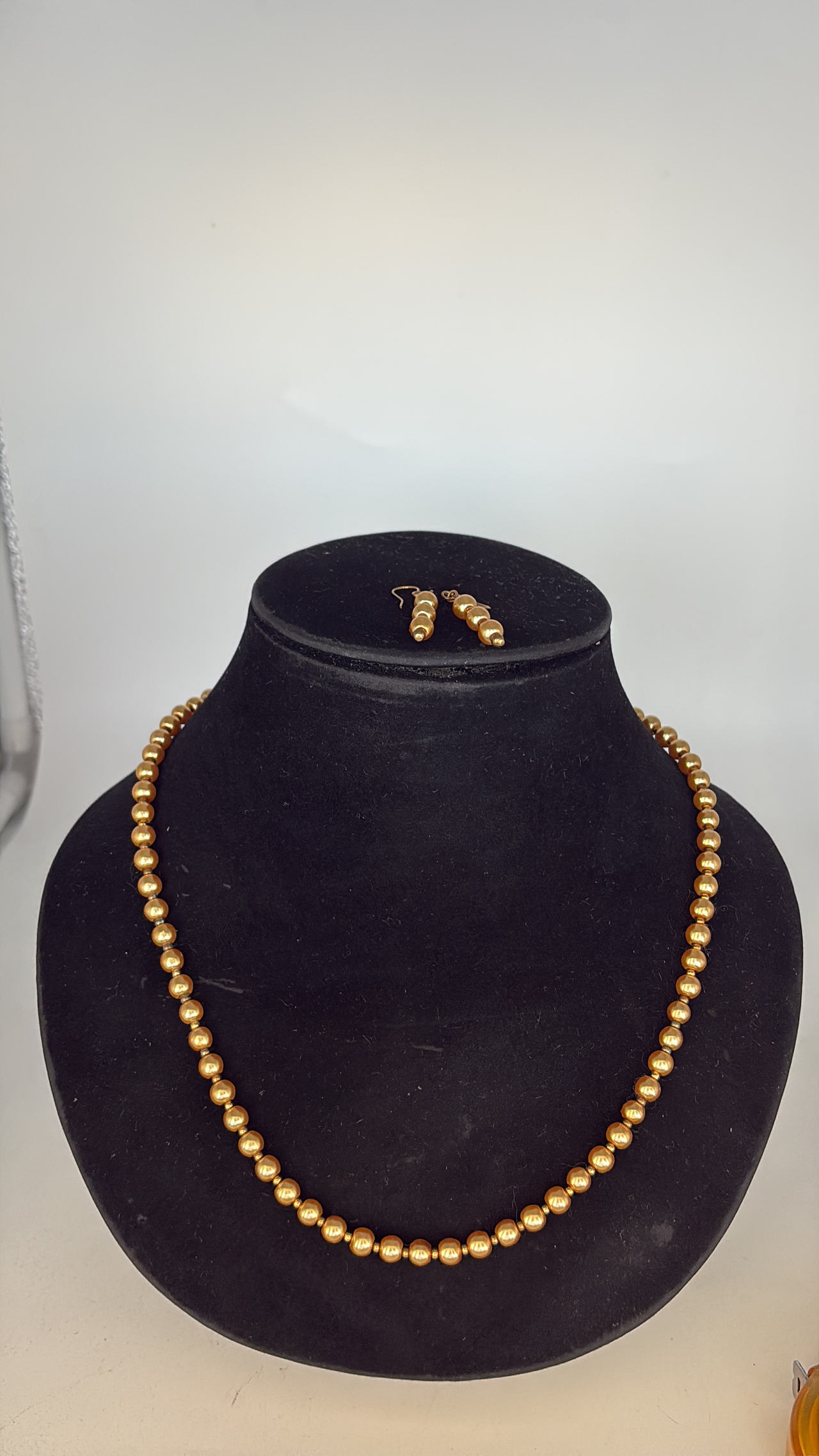 Gold Tone Bead Necklace and Earring Set
