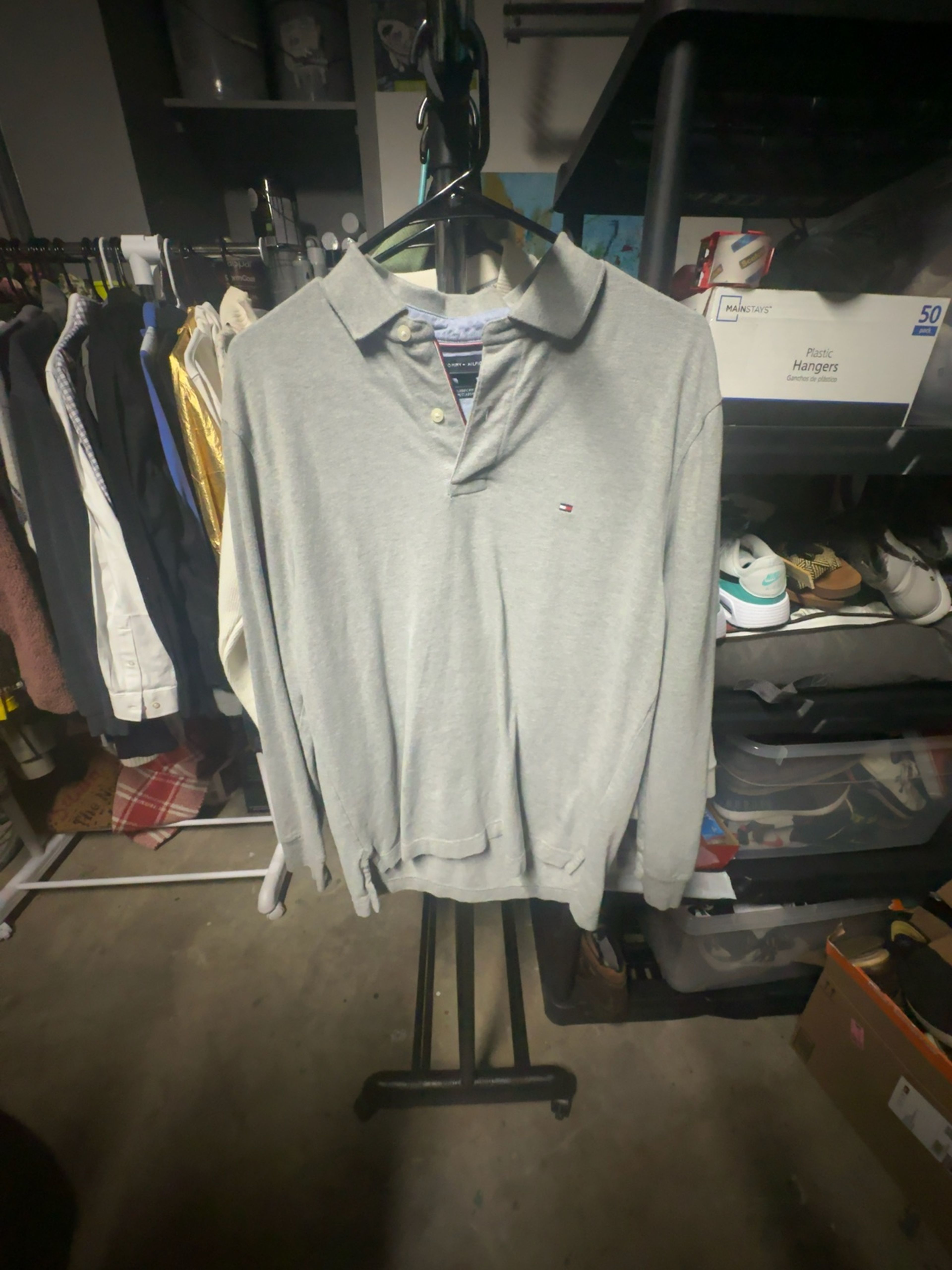 Tommy Hilfiger Grey Long Sleeve Polo Shirt Size Medium
