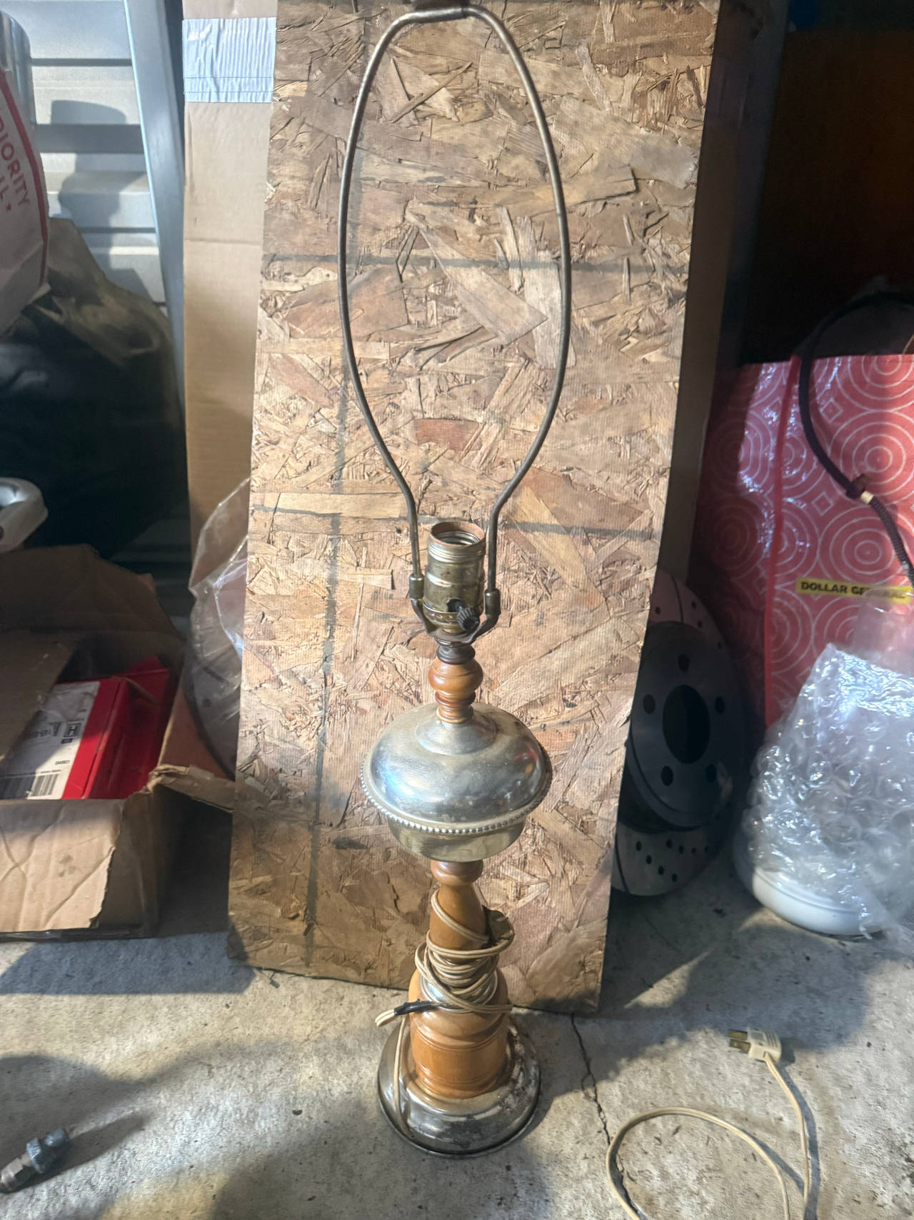 Vintage Wood and Brass Table Lamp