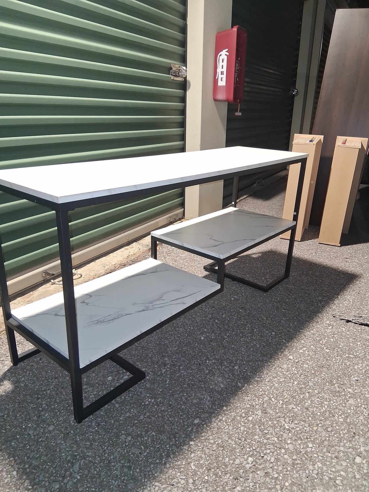 Modern Tiered Faux Marble Console Table